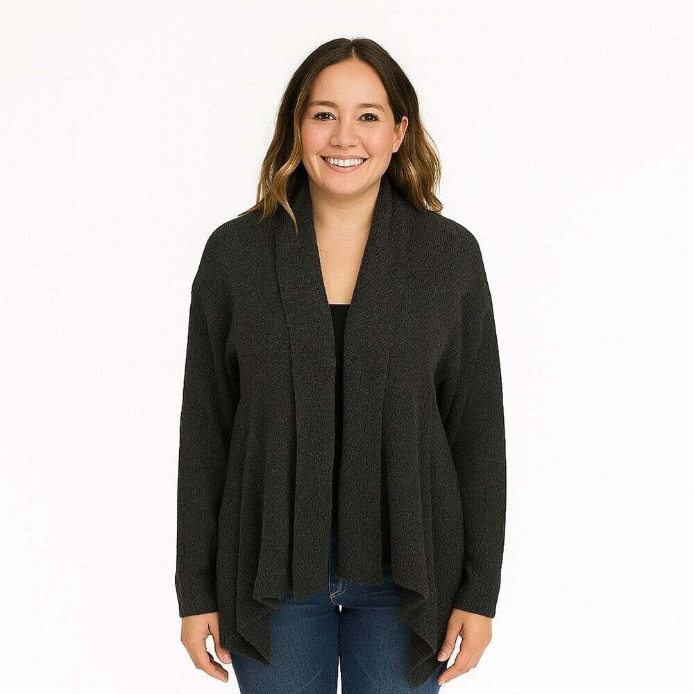Willow & Thread Sweater Grey Asymmetrical Knit Oversized Drape Pullover Women